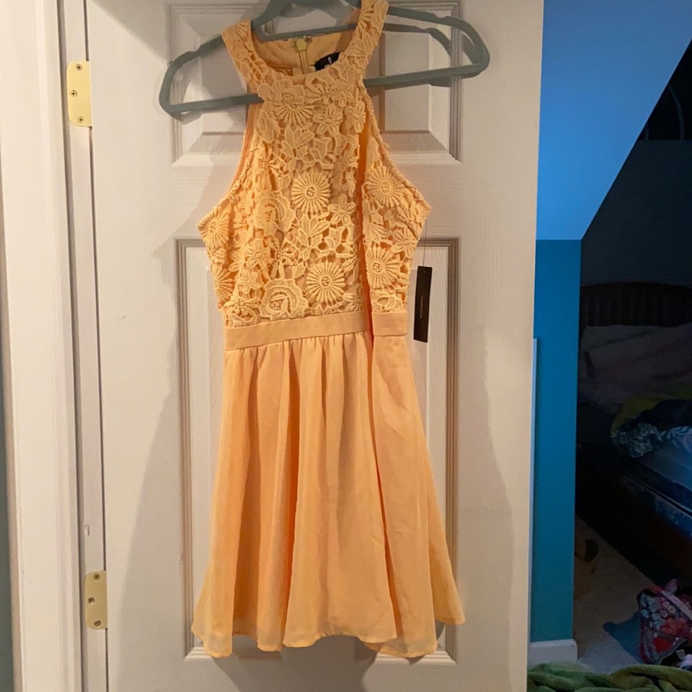 Lulus yellow lace skater dress